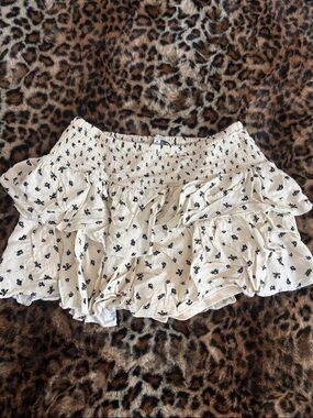 Love Tree Cream Mini Skirt with Black Floral Motif